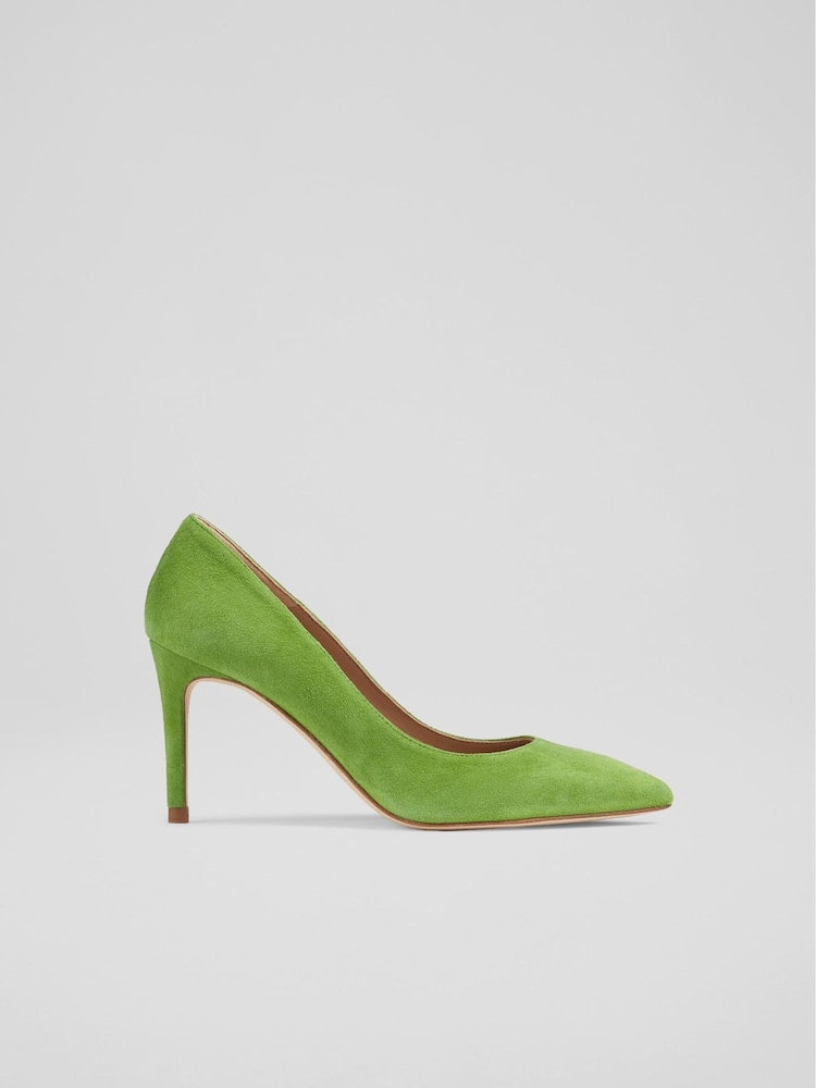 LK Bennett Green Floret Suede Pointed Toe Courts - Image 1 of 4