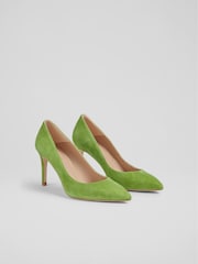 LK Bennett Green Floret Suede Pointed Toe Courts - Image 2 of 4