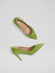 LK Bennett Green Floret Suede Pointed Toe Courts - Image 3 of 4
