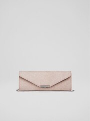 LK Bennett Pink Lucille Fine Glitter Clutch Bag - Image 1 of 4