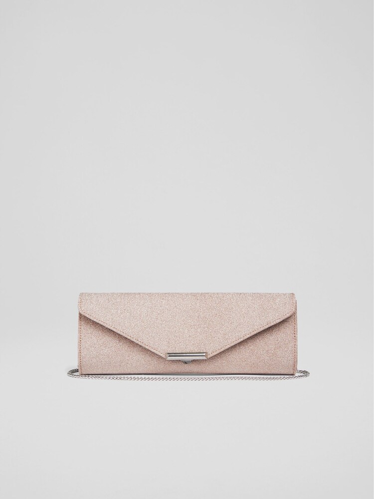 LK Bennett Pink Lucille Fine Glitter Clutch Bag - Image 1 of 4