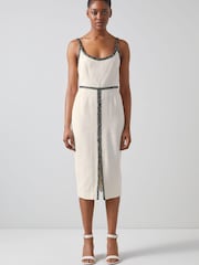 LK Bennett Tara Ivory Cream Recycled Cotton Tweed Dress - Image 1 of 4