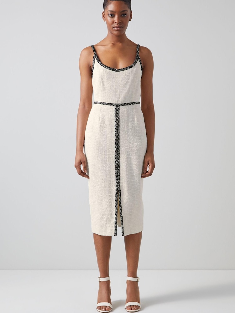 LK Bennett Tara Ivory Cream Recycled Cotton Tweed Dress - Image 1 of 4