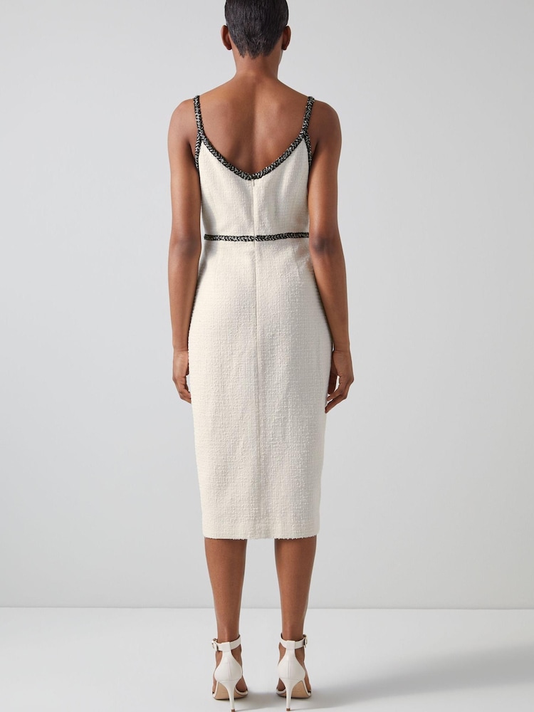 LK Bennett Tara Ivory Cream Recycled Cotton Tweed Dress - Image 2 of 4