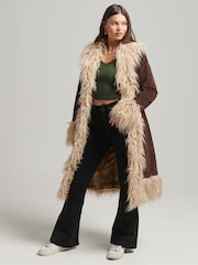 Superdry Dark Brown Vintage Long Afghan Coat - Image 1 of 8