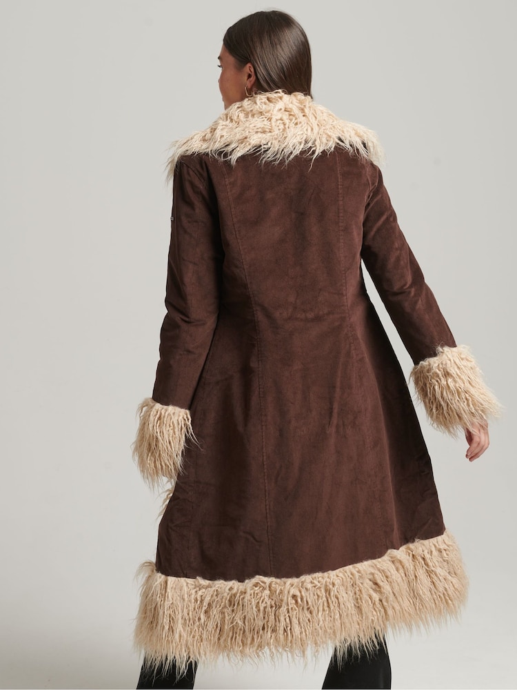 Superdry Dark Brown Vintage Long Afghan Coat - Image 2 of 8