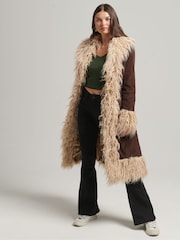 Superdry Dark Brown Vintage Long Afghan Coat - Image 3 of 8