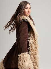 Superdry Dark Brown Vintage Long Afghan Coat - Image 4 of 8
