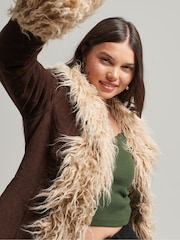 Superdry Dark Brown Vintage Long Afghan Coat - Image 5 of 8