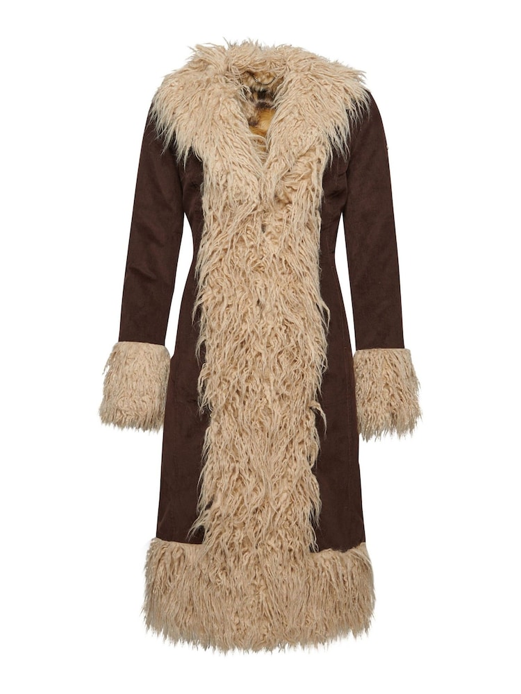 Superdry Dark Brown Vintage Long Afghan Coat - Image 6 of 8
