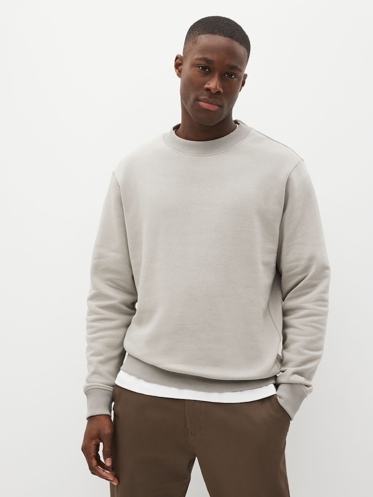 Light Grey Regular Fit Jersey Cotton Rich Crew Sweatshirt - Image 1 of 7
