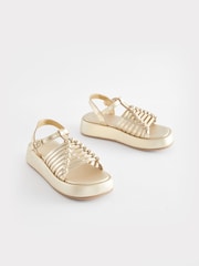 Gold Leather Chunky Gladiator Sandals - Image 1 of 5