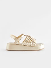 Gold Leather Chunky Gladiator Sandals - Image 2 of 5