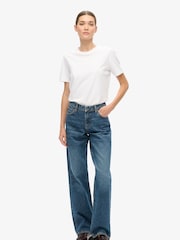 Superdry Sky Blue Mid Rise Wide Leg 100% Cotton Jeans - Image 1 of 4