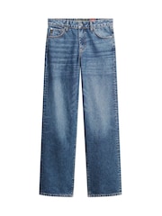 Superdry Sky Blue Mid Rise Wide Leg 100% Cotton Jeans - Image 2 of 4