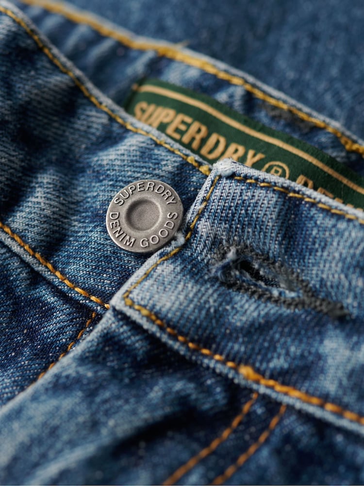 Superdry Sky Blue Mid Rise Wide Leg 100% Cotton Jeans - Image 3 of 4