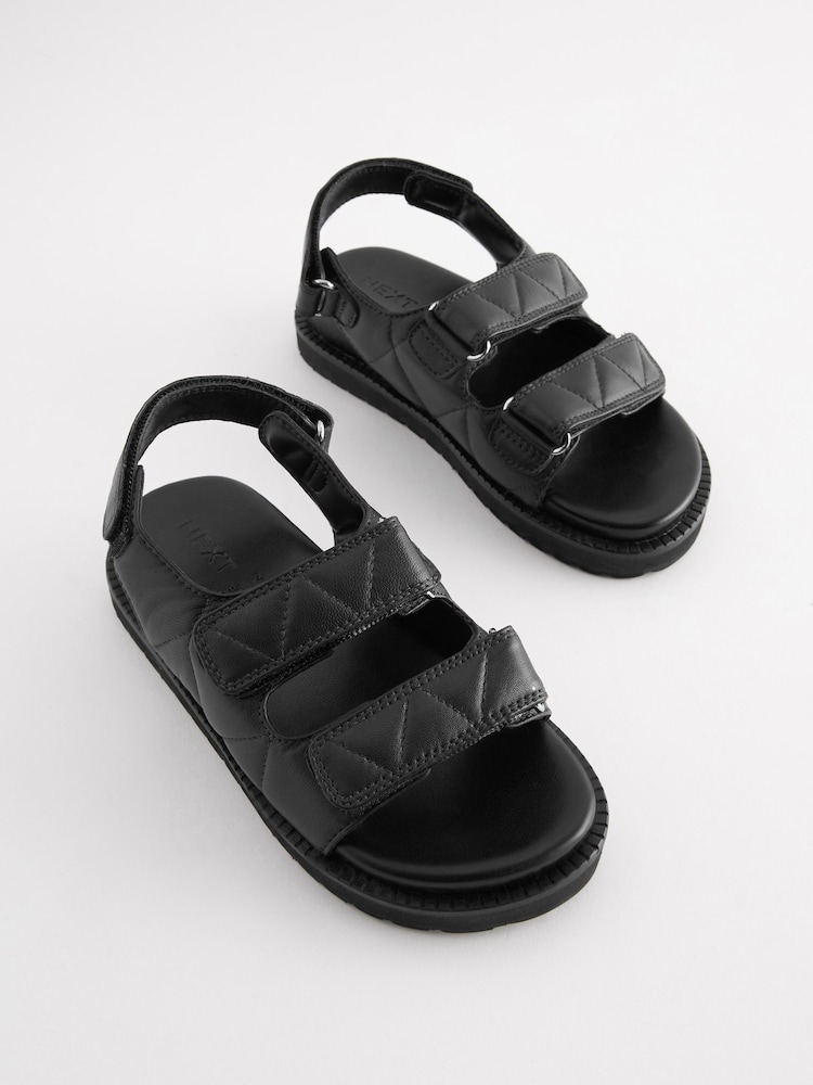 Black Leather Quilted Two Strap  Sandals - Image 1 of 7