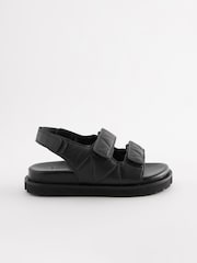 Black Leather Quilted Two Strap  Sandals - Image 3 of 7