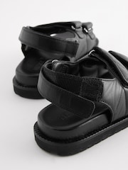 Black Leather Quilted Two Strap  Sandals - Image 4 of 7