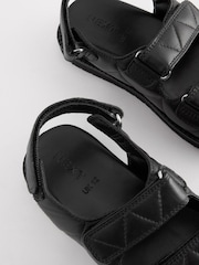 Black Leather Quilted Two Strap  Sandals - Image 6 of 7