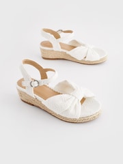 White Broderie Bow Wedge Sandals - Image 1 of 7
