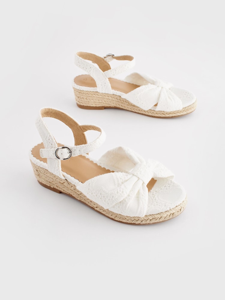 White Broderie Bow Wedge Sandals - Image 1 of 7