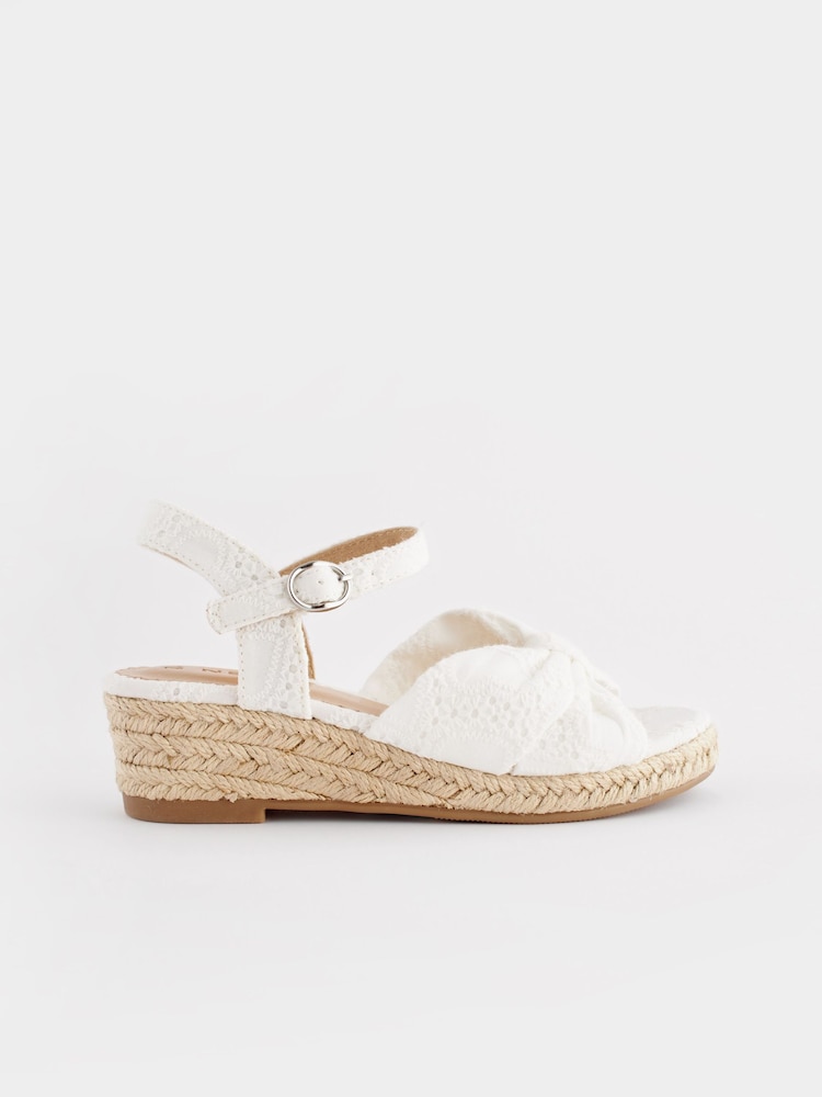 White Broderie Bow Wedge Sandals - Image 2 of 7
