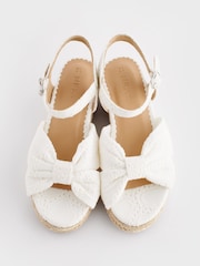 White Broderie Bow Wedge Sandals - Image 3 of 7