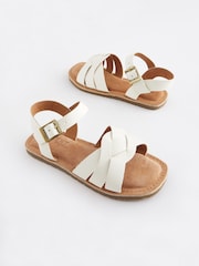 White Wide Fit (G) Leather Woven Sandals - Image 1 of 5