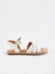 White Wide Fit (G) Leather Woven Sandals - Image 2 of 5