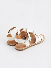 White Wide Fit (G) Leather Woven Sandals - Image 3 of 5