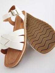 White Wide Fit (G) Leather Woven Sandals - Image 4 of 5