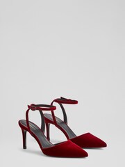 LK Bennett Nova Red Velvet Ankle Strap Brown Heels - Image 2 of 4