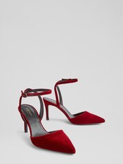LK Bennett Nova Red Velvet Ankle Strap Brown Heels - Image 3 of 4