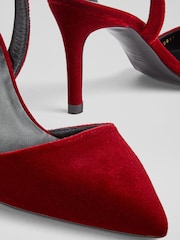 LK Bennett Nova Red Velvet Ankle Strap Brown Heels - Image 4 of 4