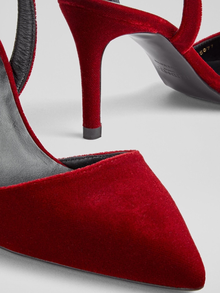 LK Bennett Nova Red Velvet Ankle Strap Brown Heels - Image 4 of 4