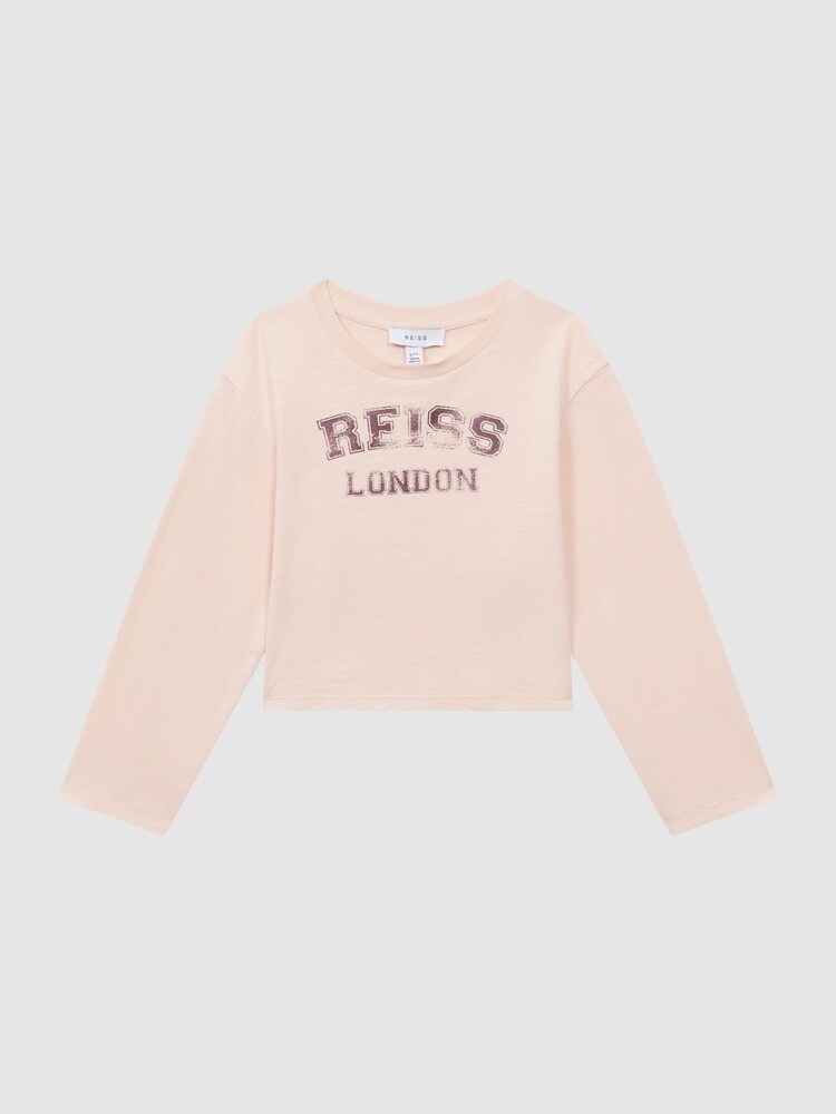 Reiss Pink Alanna 4-9 yrs Cotton Motif Crew Neck Top - Image 2 of 6