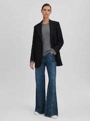 Reiss Black Alia Petite Oversized Wool Blend Single Breasted Blazer - Image 1 of 7