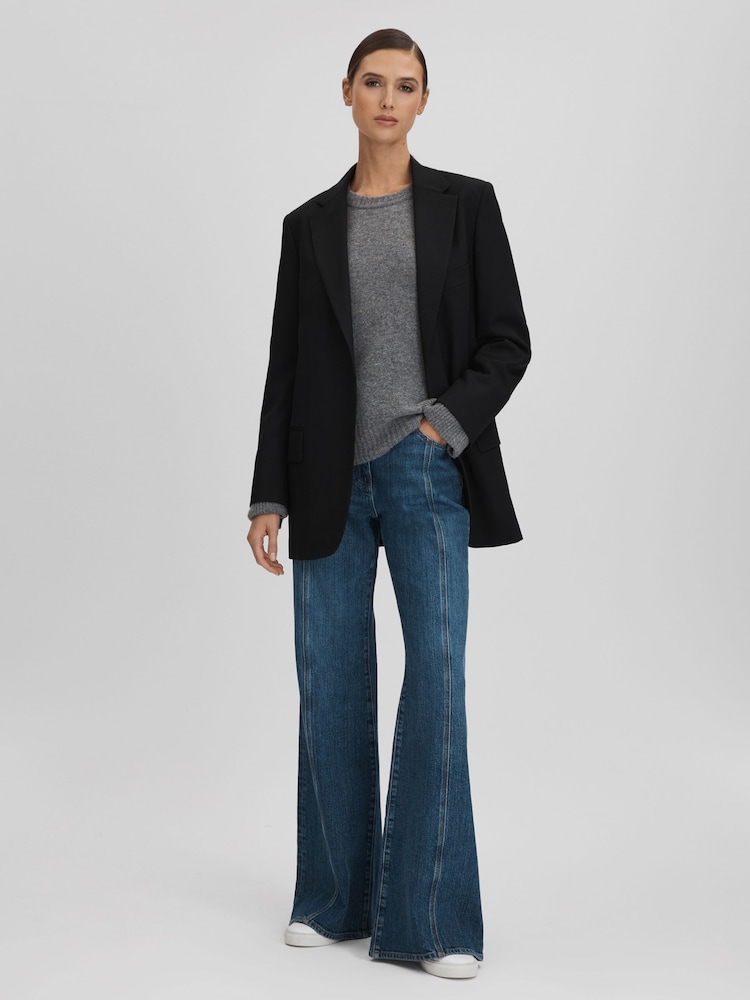 Reiss Black Alia Petite Oversized Wool Blend Single Breasted Blazer - Image 1 of 7