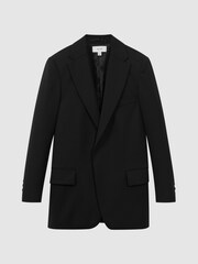 Reiss Black Alia Petite Oversized Wool Blend Single Breasted Blazer - Image 2 of 7