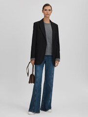 Reiss Black Alia Petite Oversized Wool Blend Single Breasted Blazer - Image 6 of 7