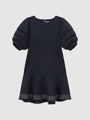 Reiss Navy Clea 9-13 yrs Jersey Puff Sleeve Mini Dress - Image 2 of 7