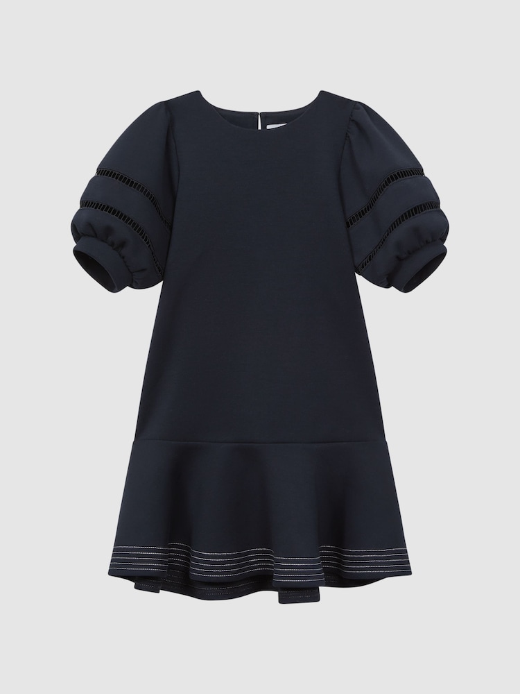 Reiss Navy Clea 9-13 yrs Jersey Puff Sleeve Mini Dress - Image 2 of 7