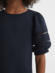 Reiss Navy Clea 9-13 yrs Jersey Puff Sleeve Mini Dress - Image 4 of 7