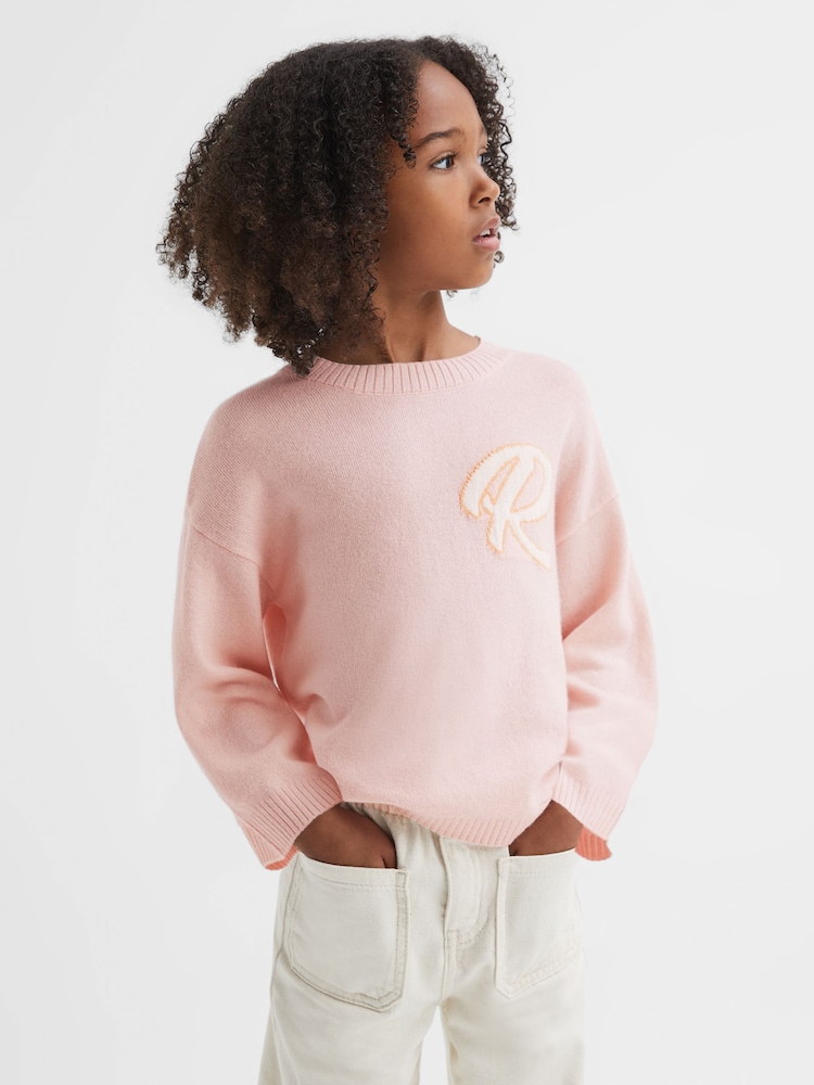 Reiss Pink Afi 4-9 yrs Wool Blend Motif Jumper - Image 1 of 6