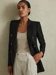 Reiss Black Lana Petite Tailored Textured Wool Blend Double Breasted Blazer - Image 3 of 6
