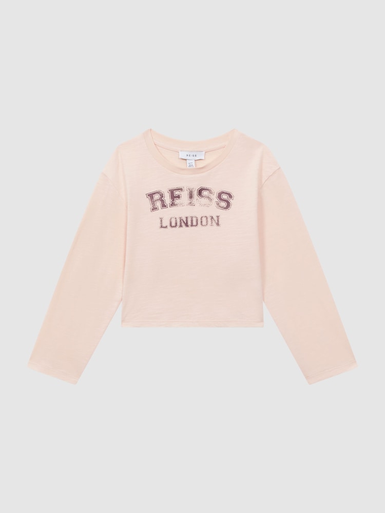 Reiss Pink Alanna 13-14 yrs Cotton Motif Crew Neck Top - Image 2 of 6