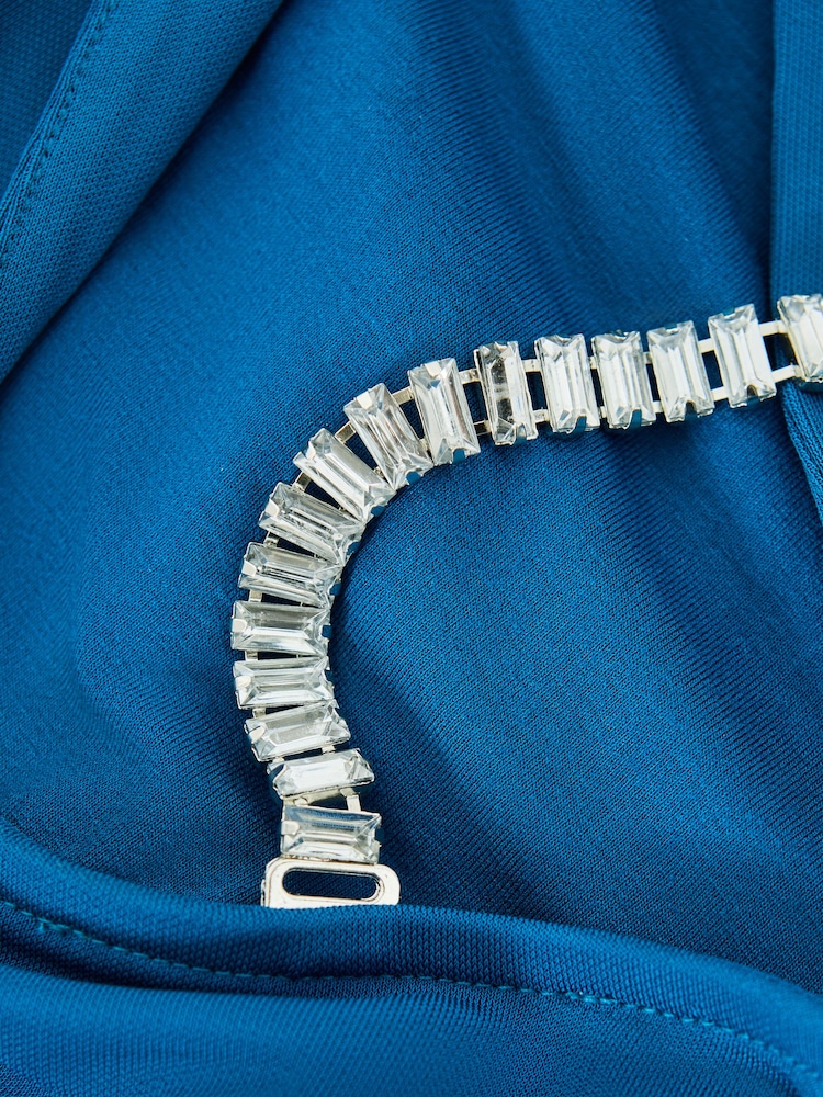 Reiss Teal Isadora Embellished Chain Bodycon Mini Dress - Image 6 of 6