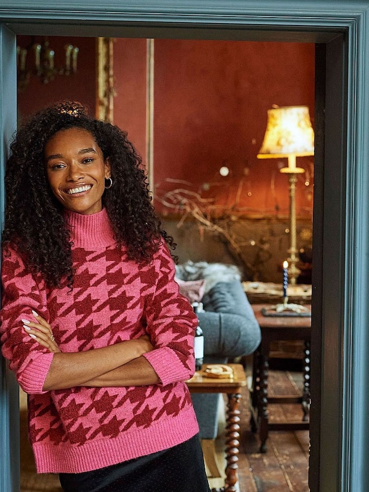 Crew Clothing Berry Red Dogtooth Jumper - Image 1 of 5