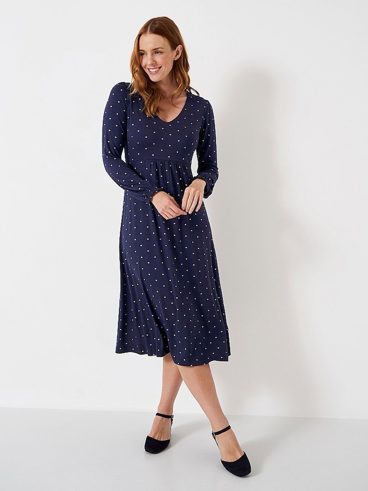 Crew Clothing Company Blue Metallic Jersey Dress - Image 1 of 4